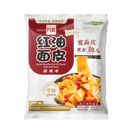 BJ Broad Noodle Chili Oil Flavor Hot Sour 115g 阿宽红油面皮-酸辣(袋)115g