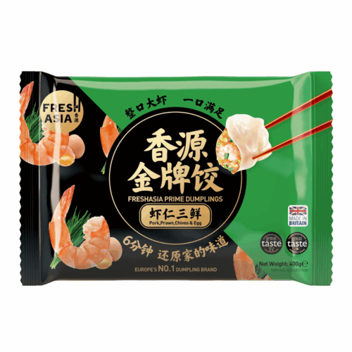 Freshasia Pork Prawn Chive And Egg Dumplings 400g 香源虾仁三鲜水饺400克