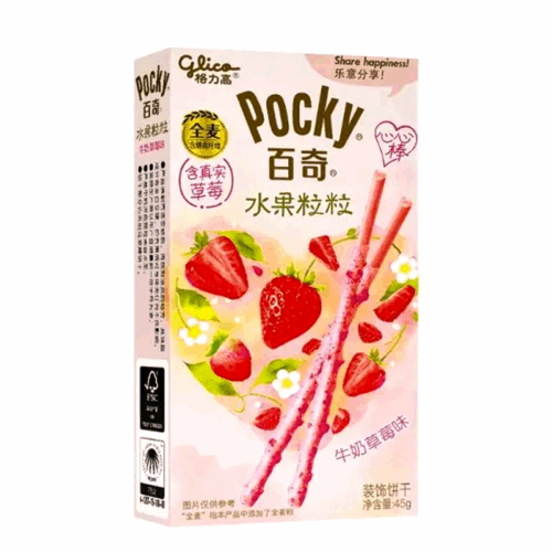 POCKY FRUIT GRAIN BISCUITS (MILK STRAWBERRY FLAVOUR) 45g 格力高百奇水果粒粒牛奶草莓味 45g