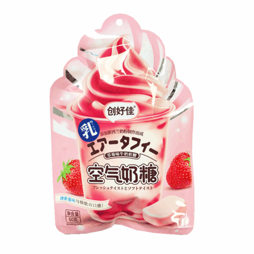 CHJ SOFT MILK CANDY STRAWBERRY FLAVOUR 60g 创好佳糖果（果味软糖）空气奶糖草莓味牛奶软糖 60g